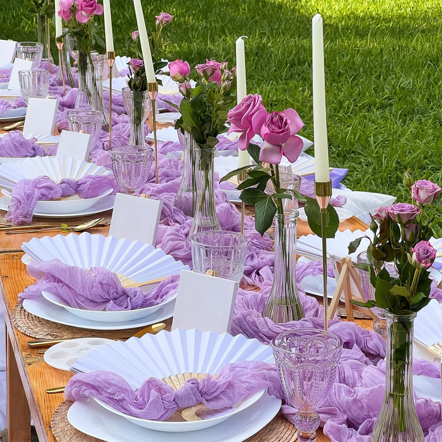 Lilac Purple Cheese Cloth Table Runner Easter Spring Boho Romantic 10ft Lavender Gauze Cheesecloth Table Runner for Baby Shower Decoration Wedding Bridal — image 2