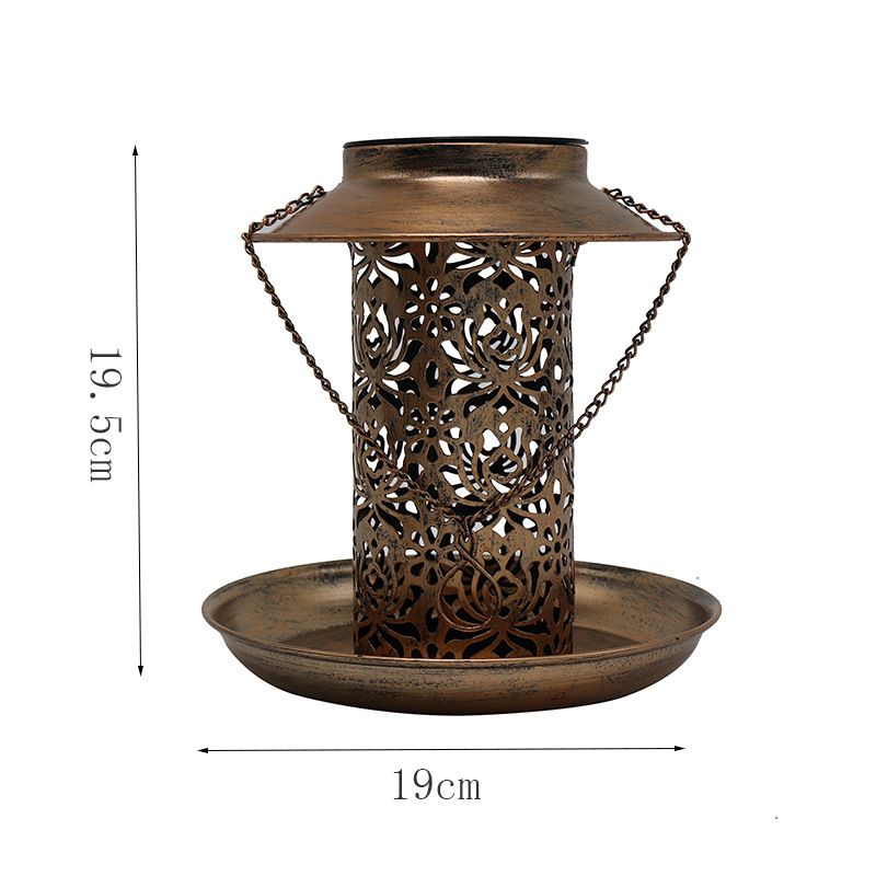 LED Solar Bird Feeder Lamp Outdoor Courtyard Garden Landscape Light, Antique Wrought Iron Hollow Lamp Bird Feeder Container — image 4