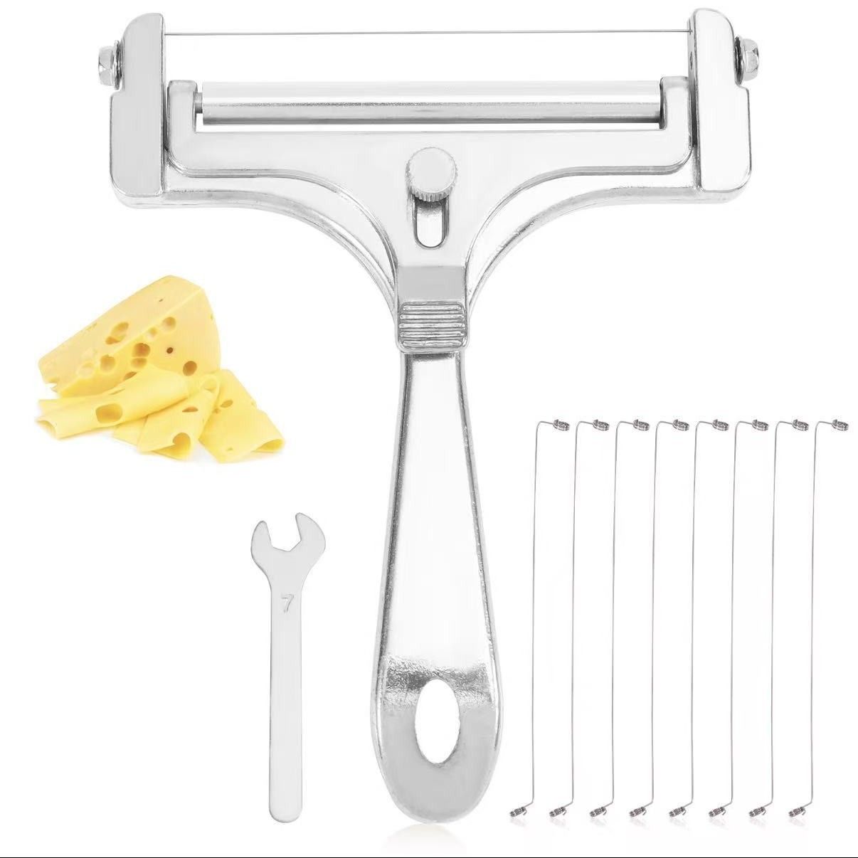 Cheese Slicer with 8 Wires Stainless Steel Adjustable Handheld Butter Block Cutter for Cheddar Gruyere Mozzarella Kitchen Slicing Tools