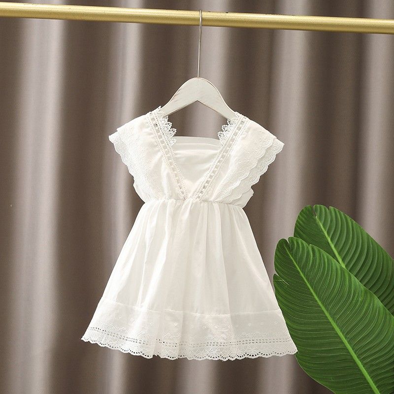 Girls Cotton Suspender Dress Princess Summer White lace skirt 120cm โ image 6
