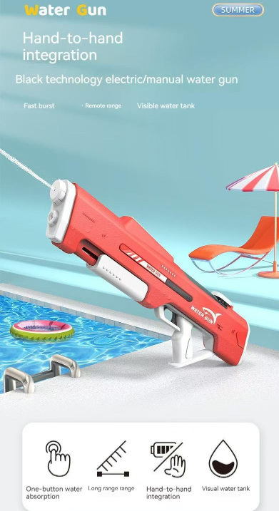 Electric Water Gun Auto Refill 46cm White LED Pulse Blaster High Pressure Toy with External Bottle Connector & Manual Mode for Summer Pool Party — image 2