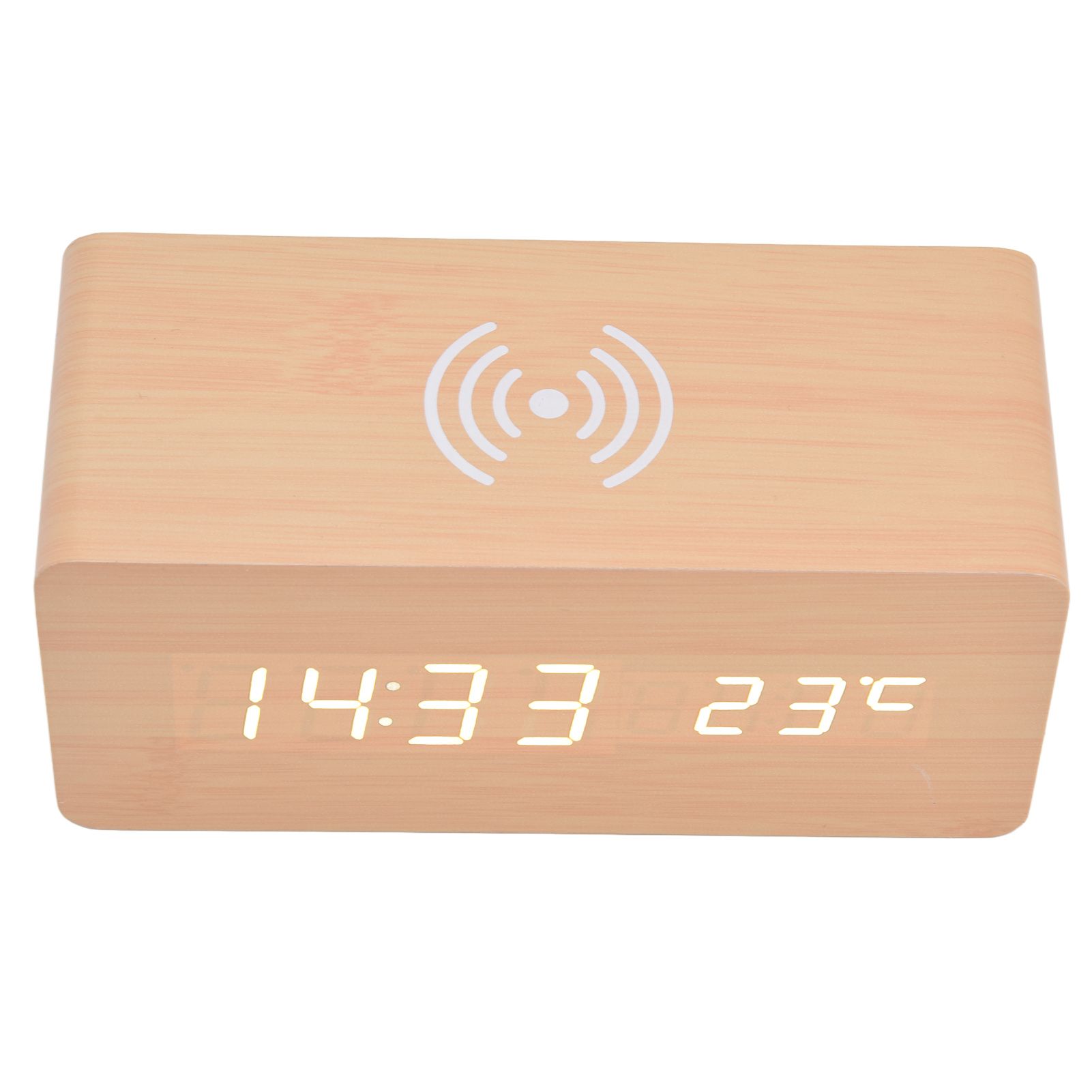Digital Alarm Clock Wireless Charging Automatic Temperature Detection Safe Stable LED Electronic ClockWhite — image 6