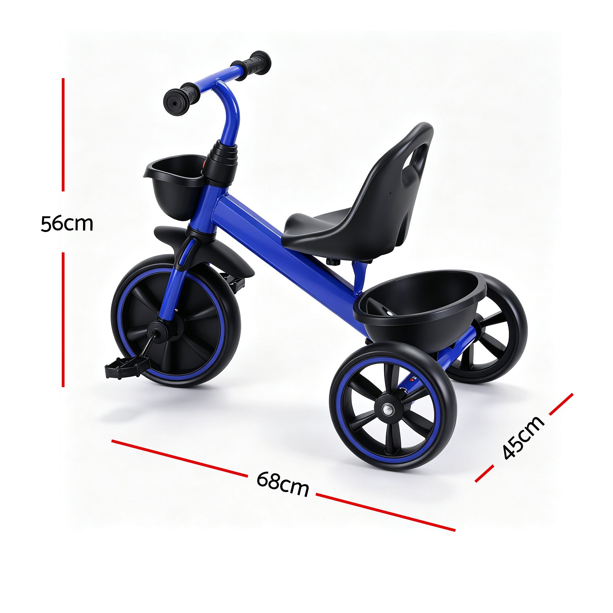 RIGO Tricycle Bike, Kids Bike with 3 wheels, basket Carbon Steel 68cm Blue โ image 2