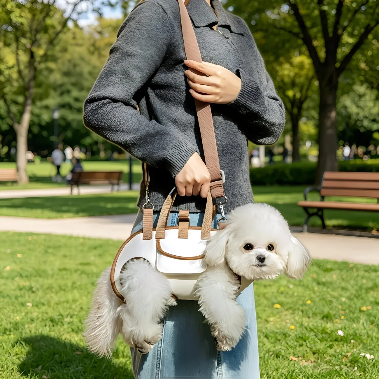 Oxford Fabric Pet Three-in-One Travel System: Horizontal Back Design Protects Spine, Four-Leg Separation, Three Uses in One: Kennel, Backpack, and Leash/M size โ image 4