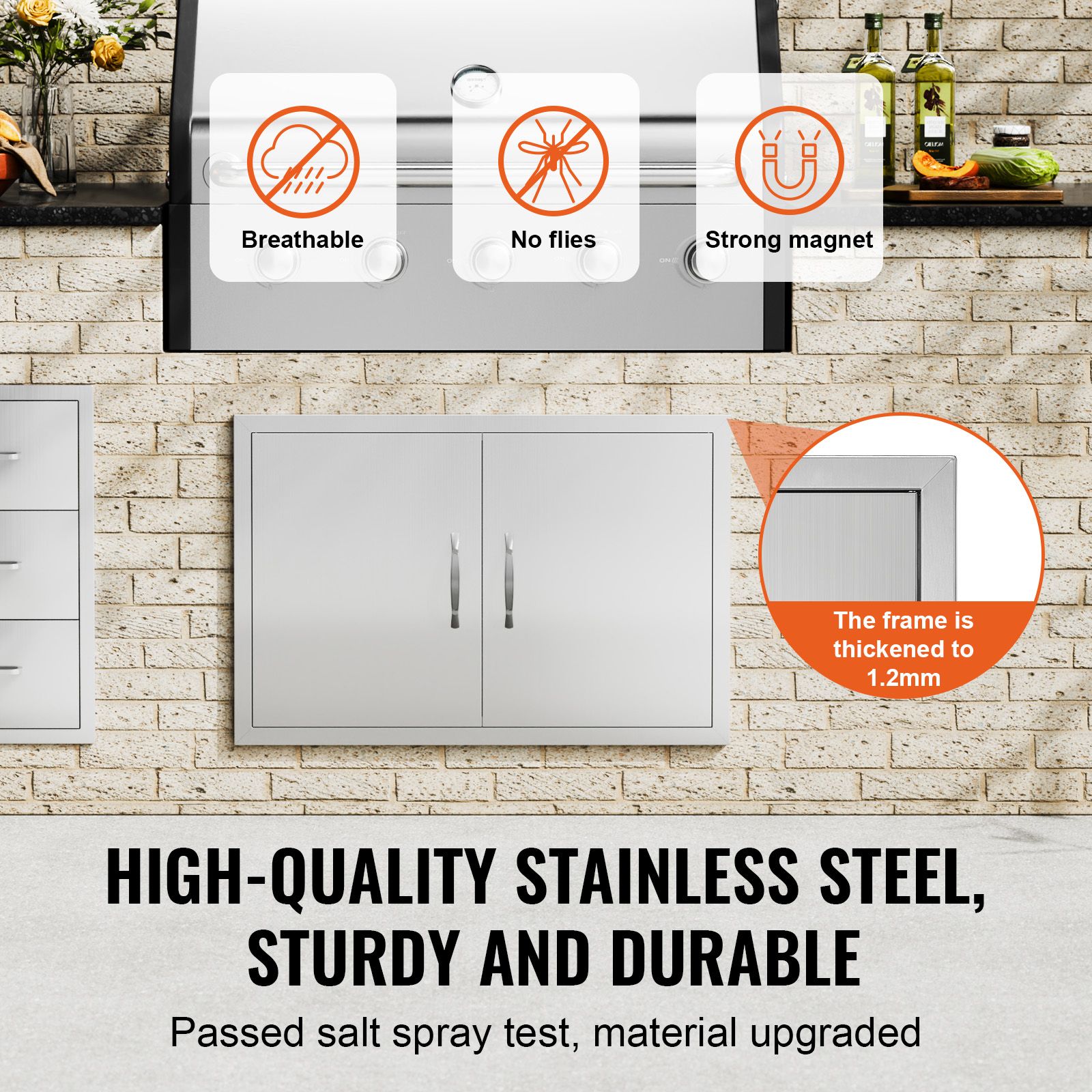 BBQ Access Door, 838 × 558 mm Double Outdoor Kitchen Door, Stainless Steel Flush Mount Door, Wall Vertical Door with Handles, for BBQ Island, Grilling Station — image 3