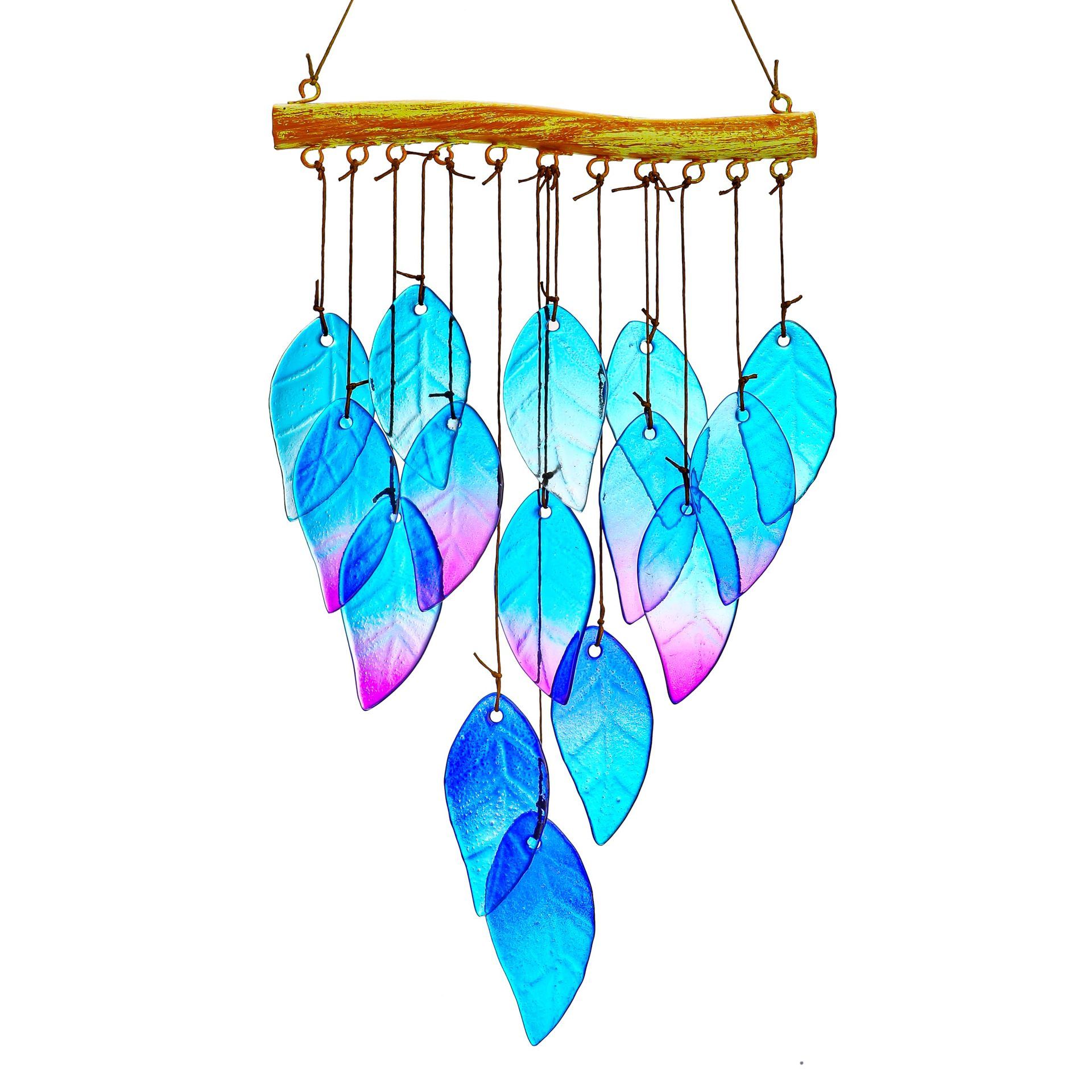 colored glass leaf wind chimes