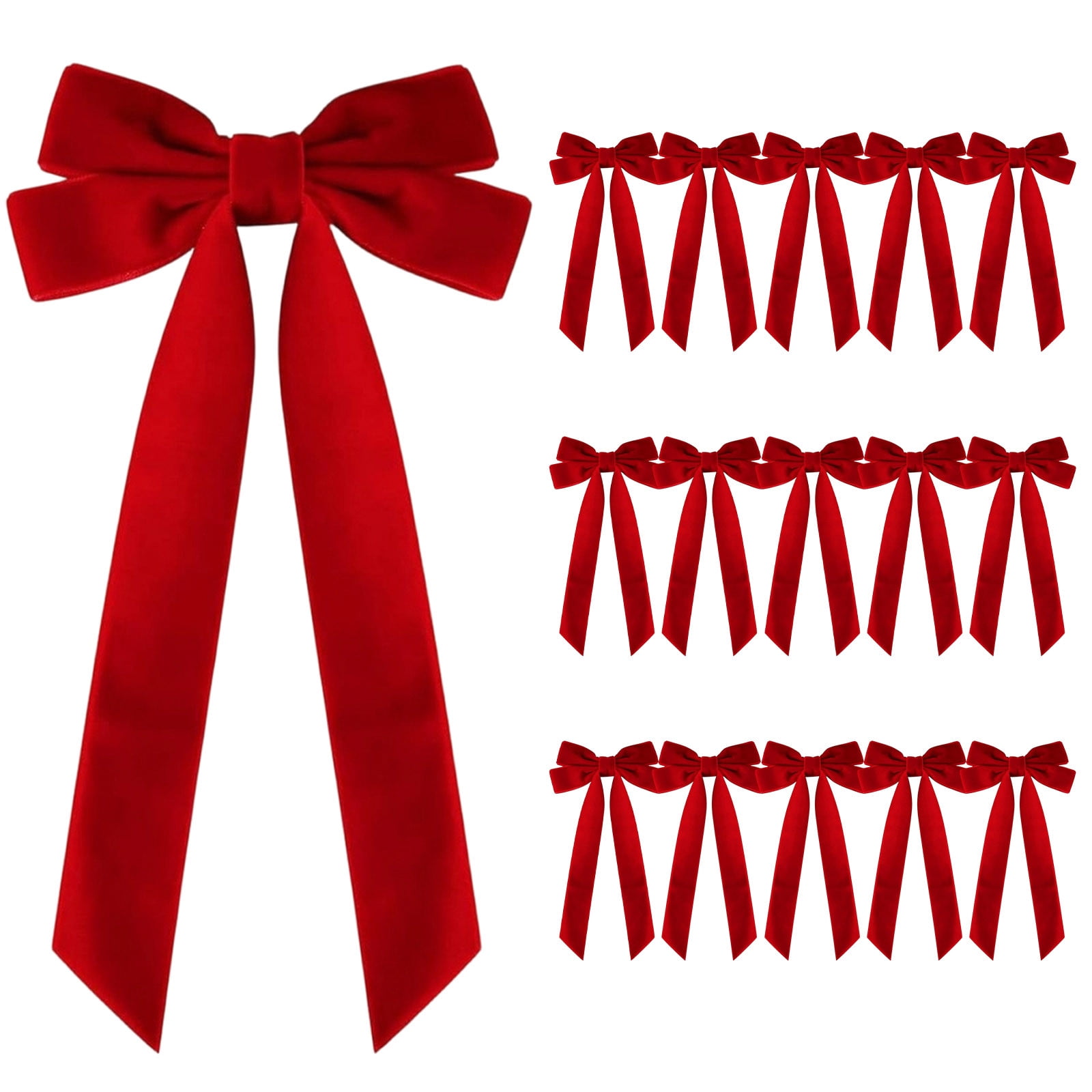 16 Pcs Christmas Velvet Bows for Christmas Tree, Rustic Wreath Gift Bows, Burgundy Christmas Ornaments, for Xmas Farmhouse Tree Garland DIY Craft Wrapping — image 2