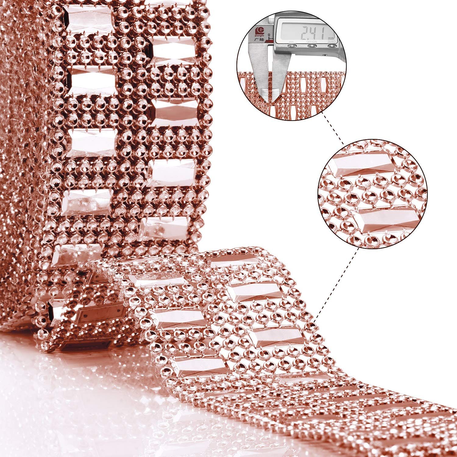 10 Yards Bling Wrap Ribbon Rhinestone Diamond Ribbon Rose Gold Bling Wrap Acrylic Wrap Mesh (Rose Gold,2 Row) — image 3