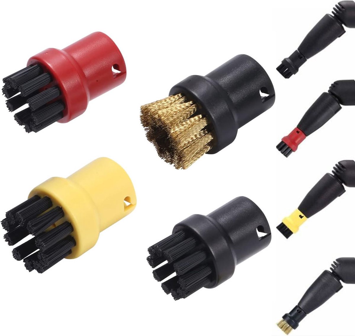 Brush Set for Steam Cleaner - 4 Pieces - Round Brush Set - Suitable for Kärcher SC1, SC2, SC3, SC4, SC5, SC7, CTK10 - Steam Cleaner Brushes - Steam Cleaning