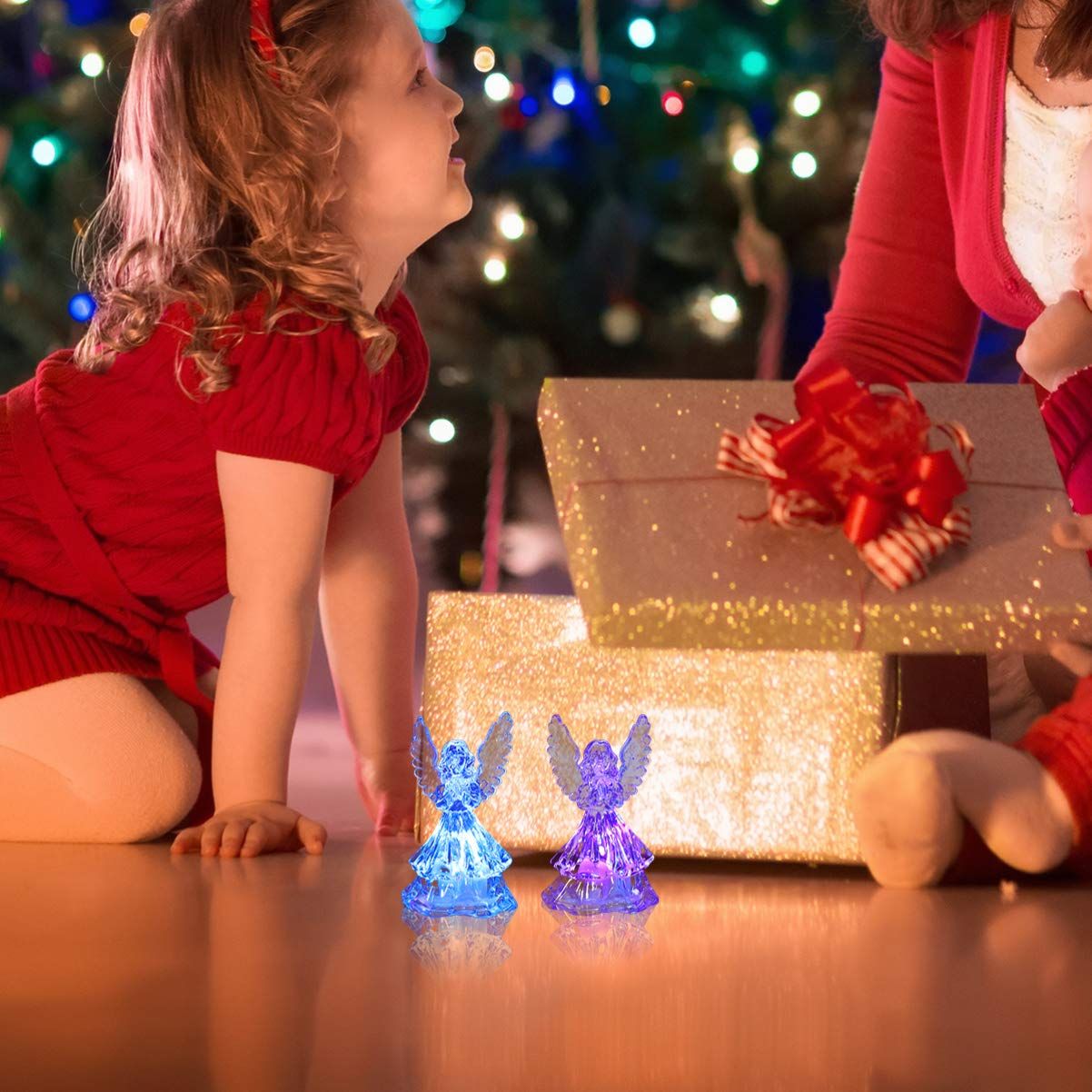 2Pcs Color Changing LED Angel Lamp Light Garden Angel Gifts Garden Decor Glittering 3D Lighted Angel Figurine for Desk Gift — image 4