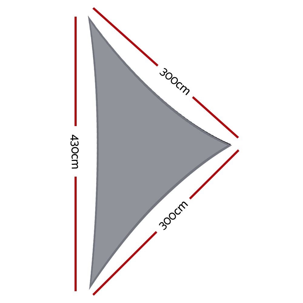 Instahut Shade Sail 3x3x4.3m Triangle 280GSM 98% Grey Shade Cloth โ image 2