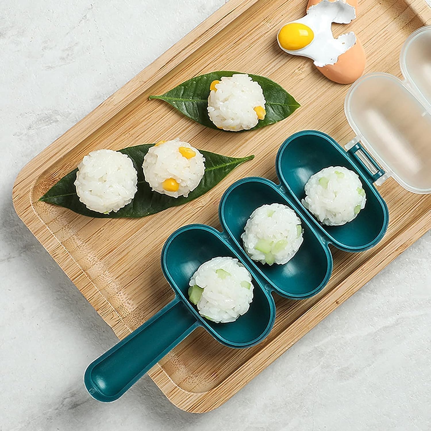 2Pcs Blue Rice Ball Maker Shake Lunch Maker Mould Rice Ball Shaker Rice Ball Mold Rice Ball Shaped Kitchen Tools and Home DIY Making Kit Sushi Plates,DIY Sushi — image 5