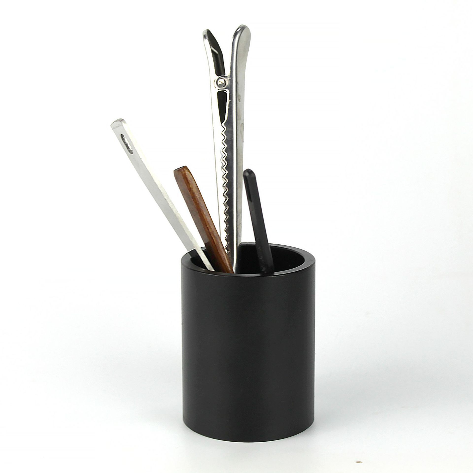 Metal Pen Holder Aluminum Pencil Holder for desk, Round Desktop Organizer and Black Pencil Cup for Office, School, Home and Stationary Supplies(Black) — image 2