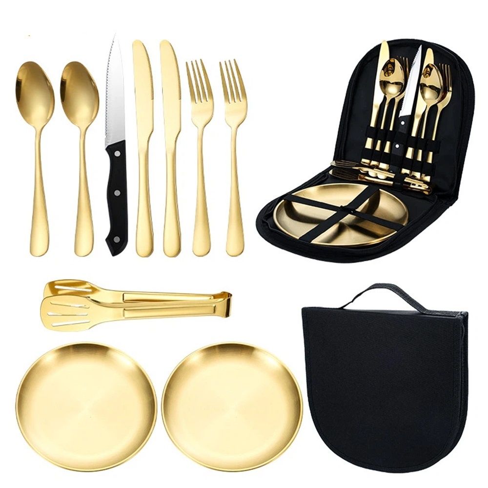 Camping Utensil Set, Camping Silverware Set for 2, Reusable Travel Cutlery with Case Include Knife Fork Spoon Dish โ image 5