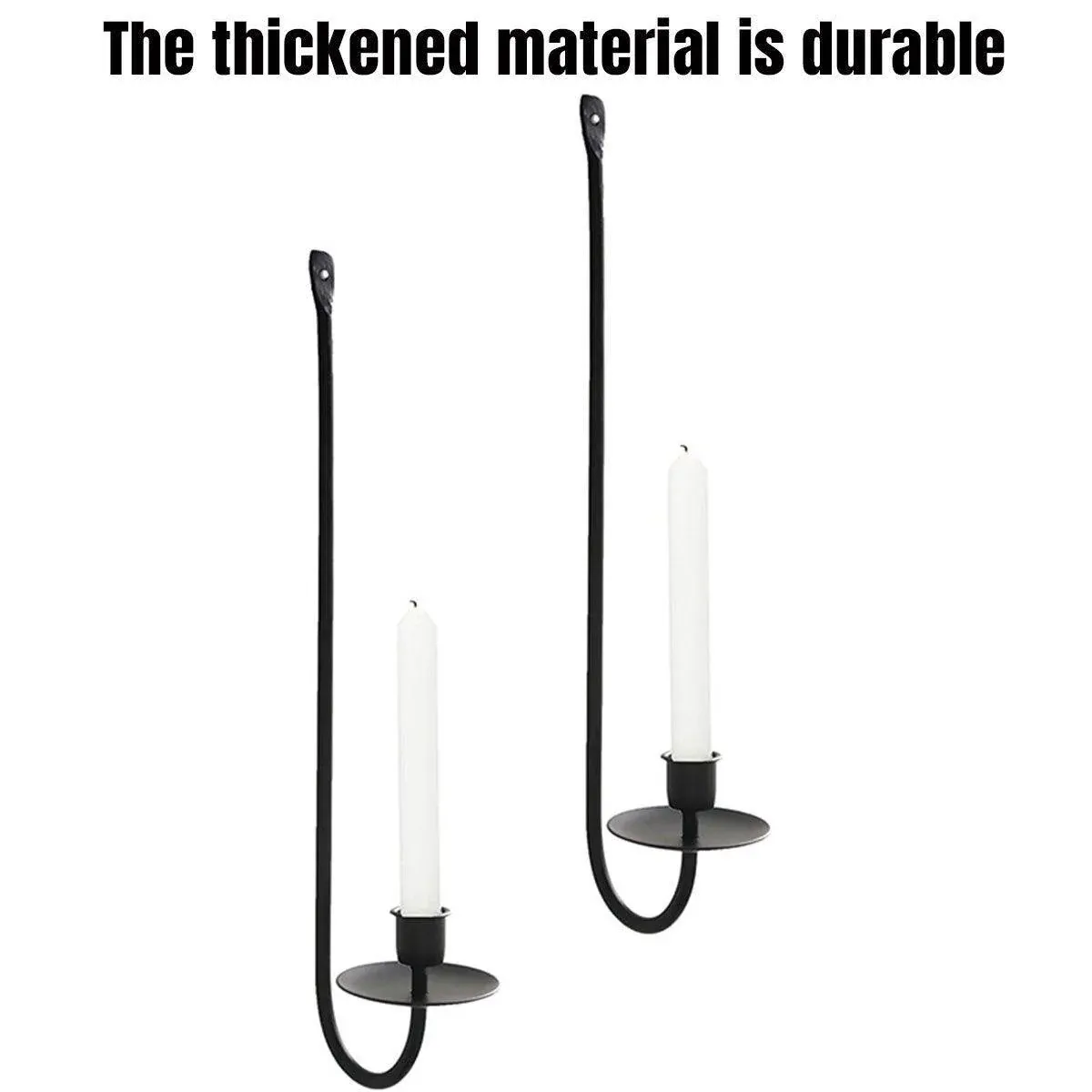2PCS Black Metal Wall Mounted Iron Candlestick Holder L Shape Modern Home Decor — image 5