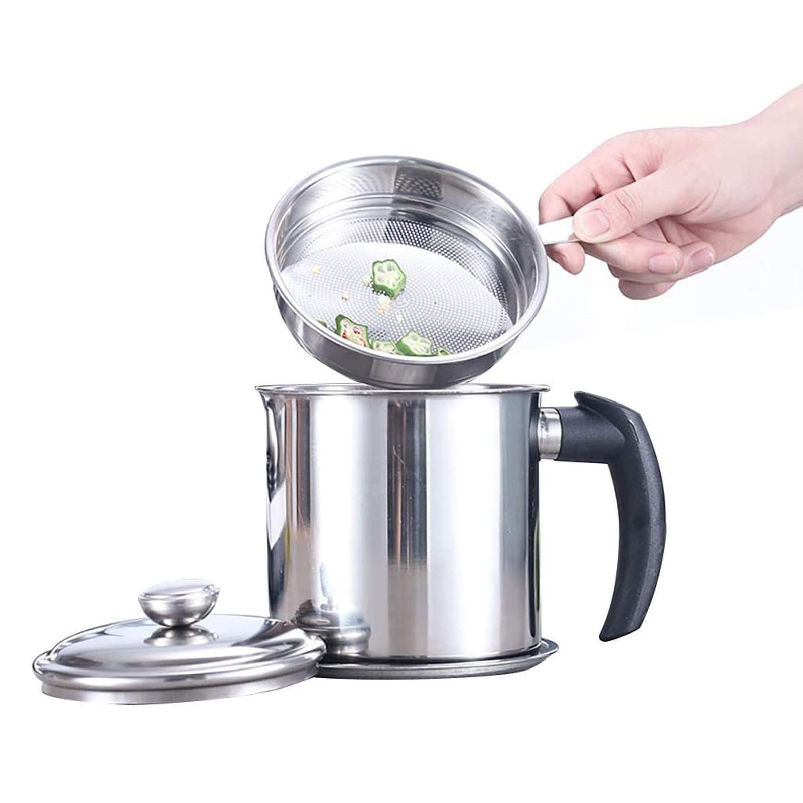 Stainless Steel Oil Filter Household Cooking Oil Storage Can with Fine Mesh Lid Cooking Oil Fat Separator for Storing Frying