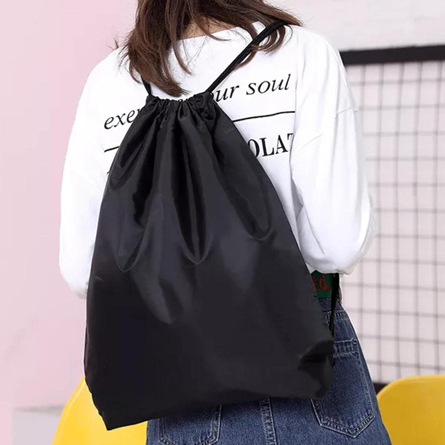 Drawstring Backpack Sports Gym Bag for Women Men,Folding Sport Backpack Drawstring Bag for Home Travel Storage Use — image 6
