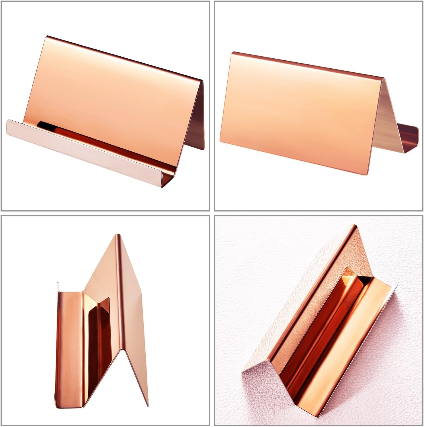 Maxdot Rose Gold Business Card Holders Stainless Steel Name Cards Display Stand Desktop Rack Organizer for Office Home Desk Accessories