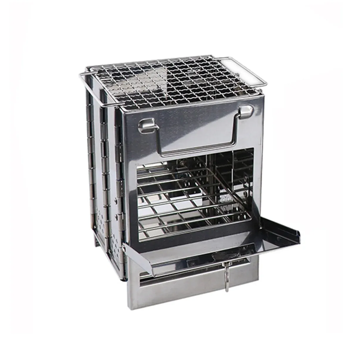 Outdoor Camping Mini Folding Wood Burning Stove Picnic Stainless Steel BBQ Grill โ image 2