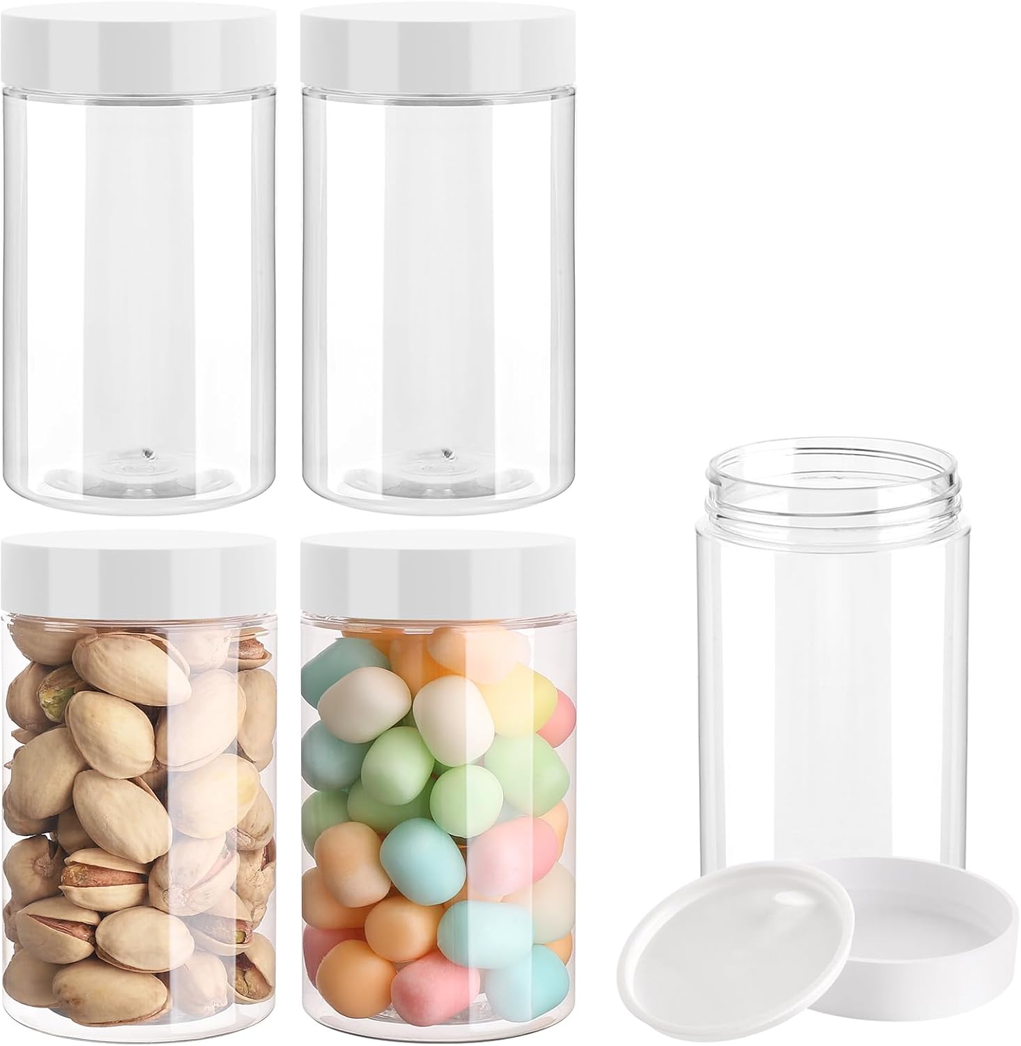 4 Pack Plastic Jars, 4 OZ Round Clear Cosmetic Container Jars with White Lids, Leak Proof Makeup Sample Container, Refillable Travel Cosmetic Storage for DIY
