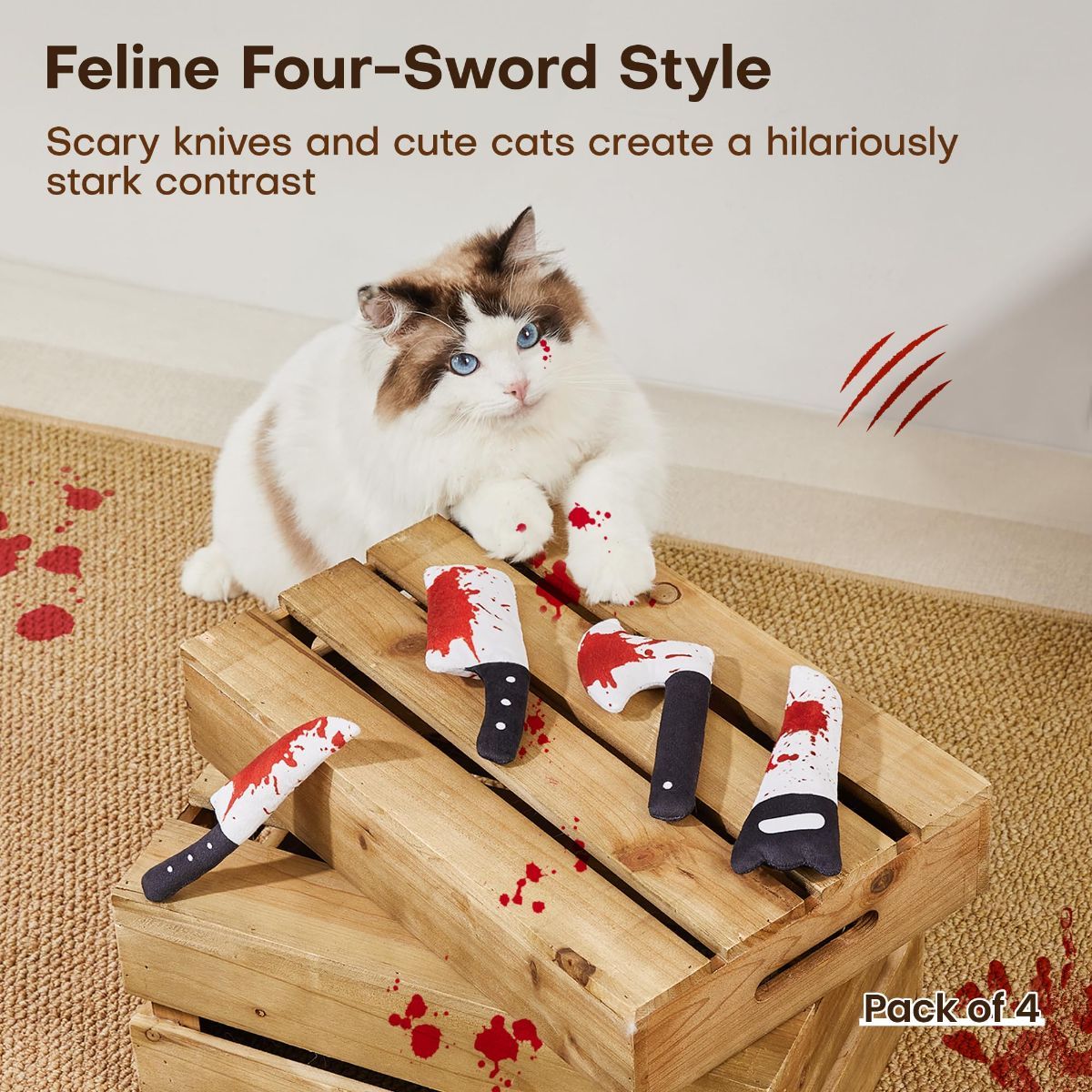 4Pcs Cat Toys, Horror Halloween Knife-Shaped Kitten Catnip Crinkly Sound Toys, Indoor Exercise for All Cat Breeds 6.5 Inches | Crinkly Sound Toys โ image 6