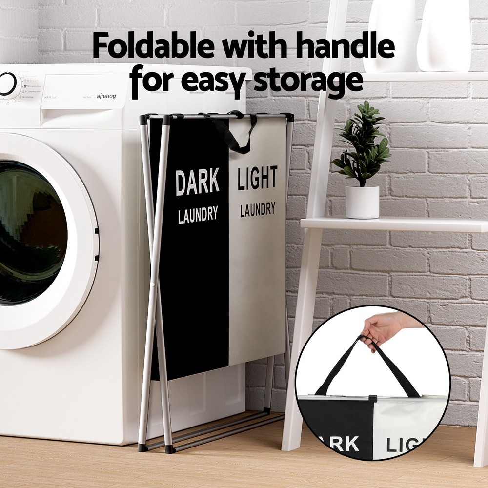Artiss Laundry Basket Hamper Large Foldable Washing Clothes Storage 2 Sections — image 5