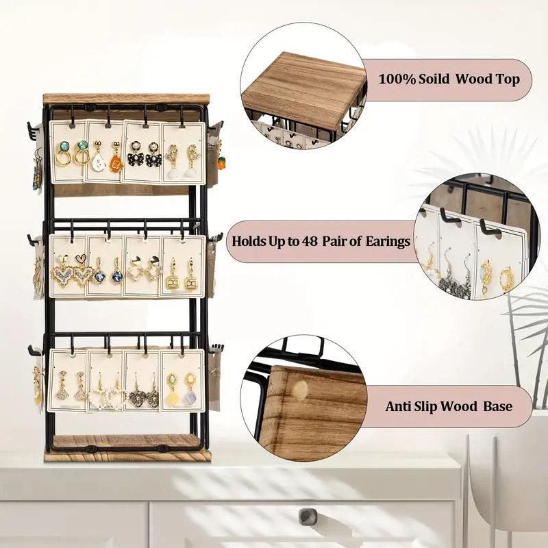 Iron Desktop Earrings Display Organizer Jewellery Stand Holder for Home Storage - Black β image 6