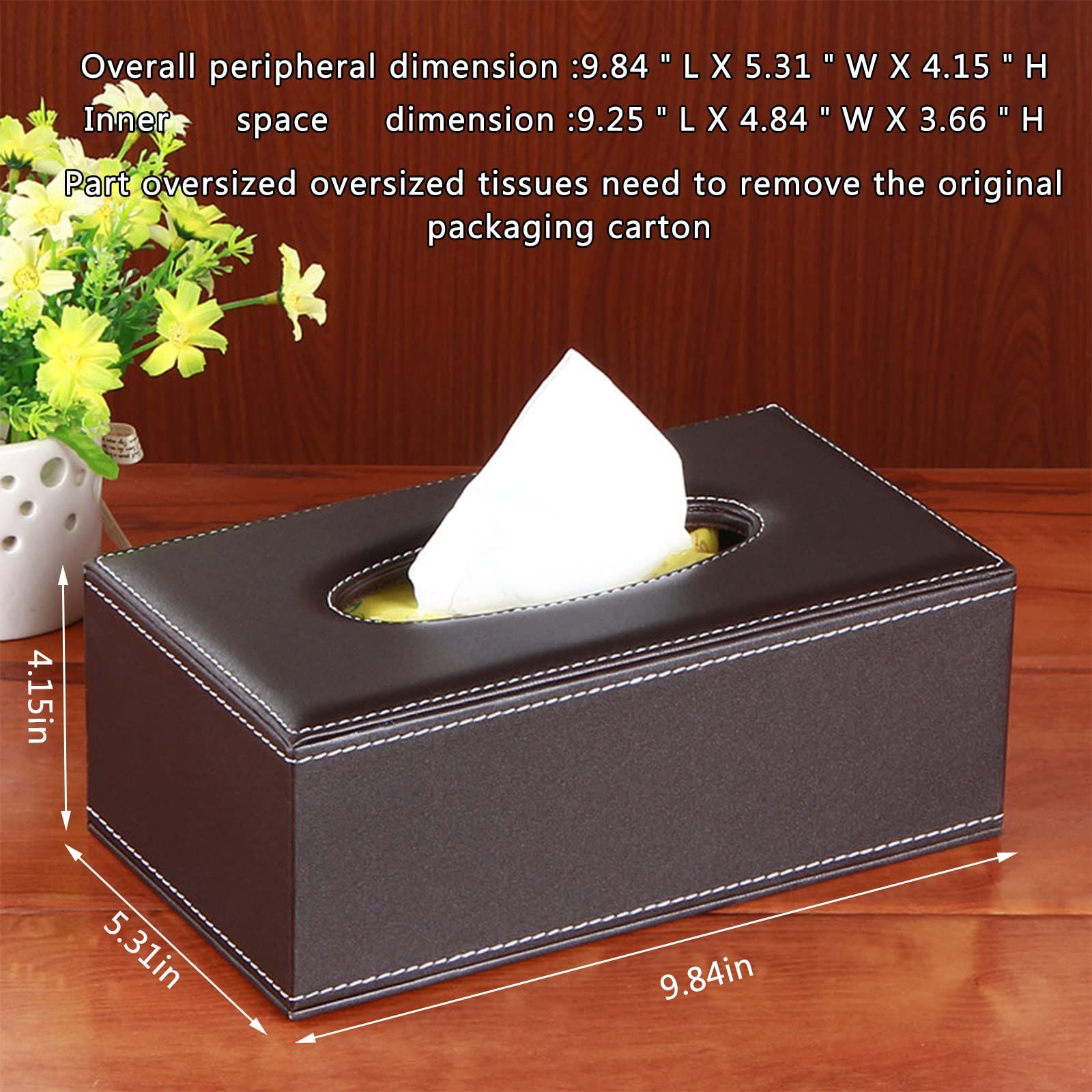 High-end Fashion Pu Leather Tissue Box Holder Business Black,Rectangular Tissue Box Cover,Napkin Holder Drawer Paper Dispenser โ image 2