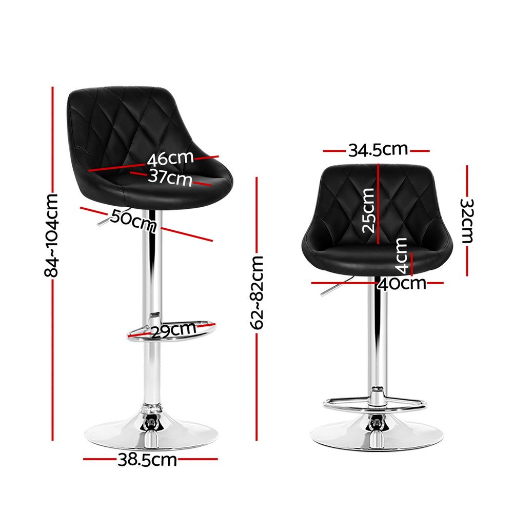 Artiss 2x Bar Stools Leather Padded Gas Lift Stool Black — image 2