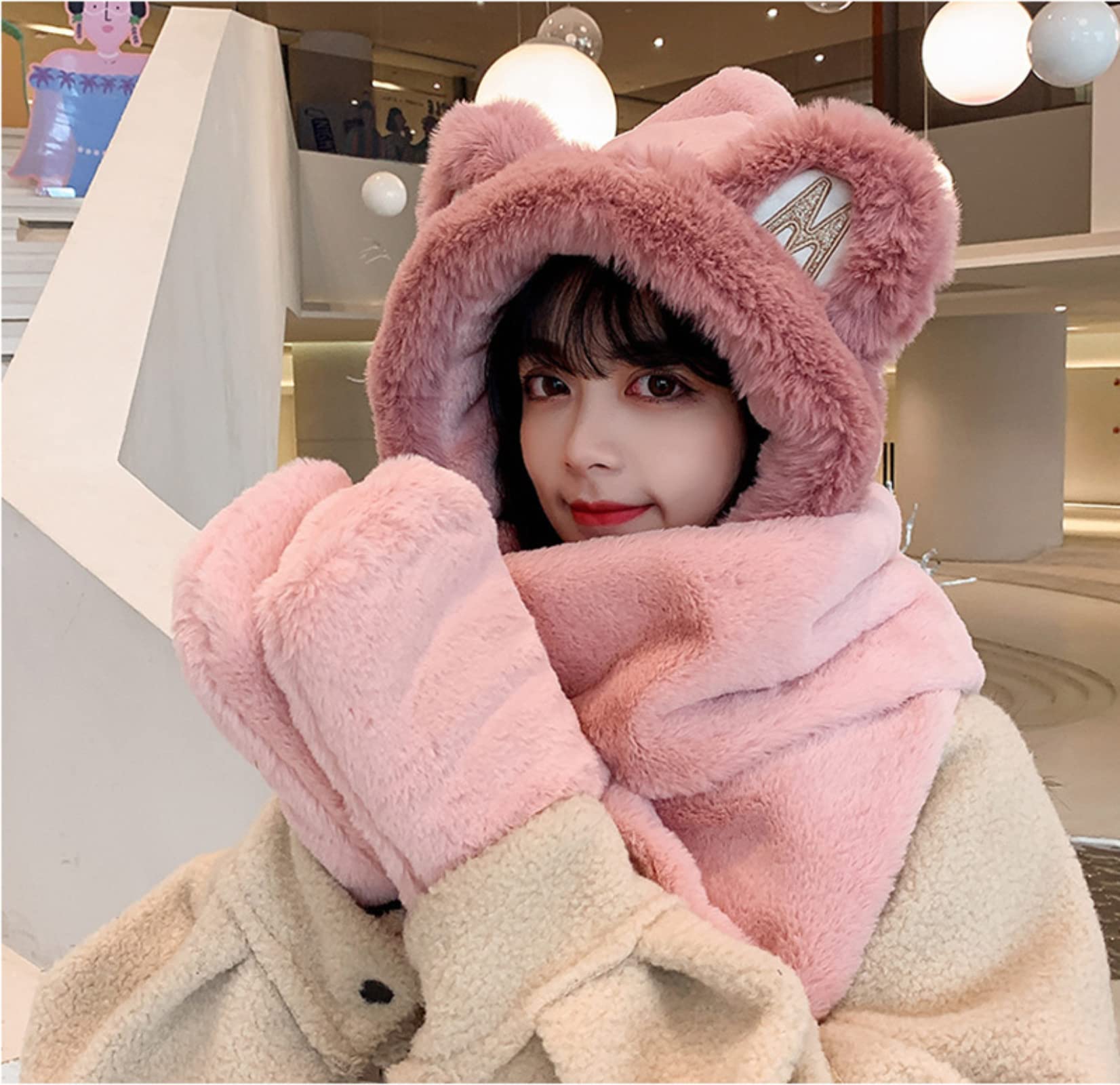 Winter Hat - Scarf - Mittens - 3 in 1 Set - Teddy Hat - Women's Winter Hat - Girls' Hat - Plush Hat - Hat with Ears - Warm Winter Set - Bear Hat - Soft Scarf — image 3