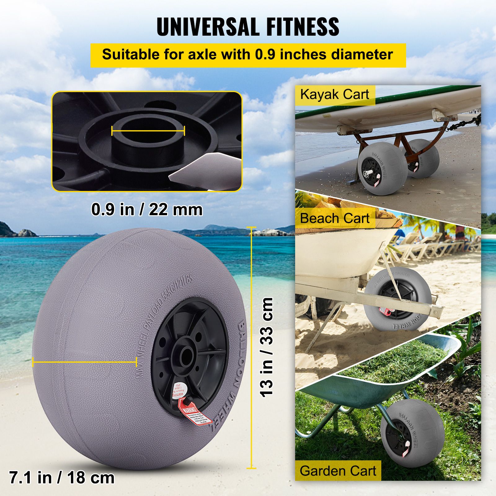 Balloon Beach Wheels Replacement Beach Tires 13" TPU 121 LBS Load Capacity — image 3