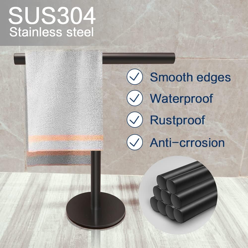 Hand Towel Holder Stand for Bathroom Vanity Countertop Matte Black T-Shape Towel Bar Rack Stand Towel Bar for Bathroom Kitchen Matte Black — image 3