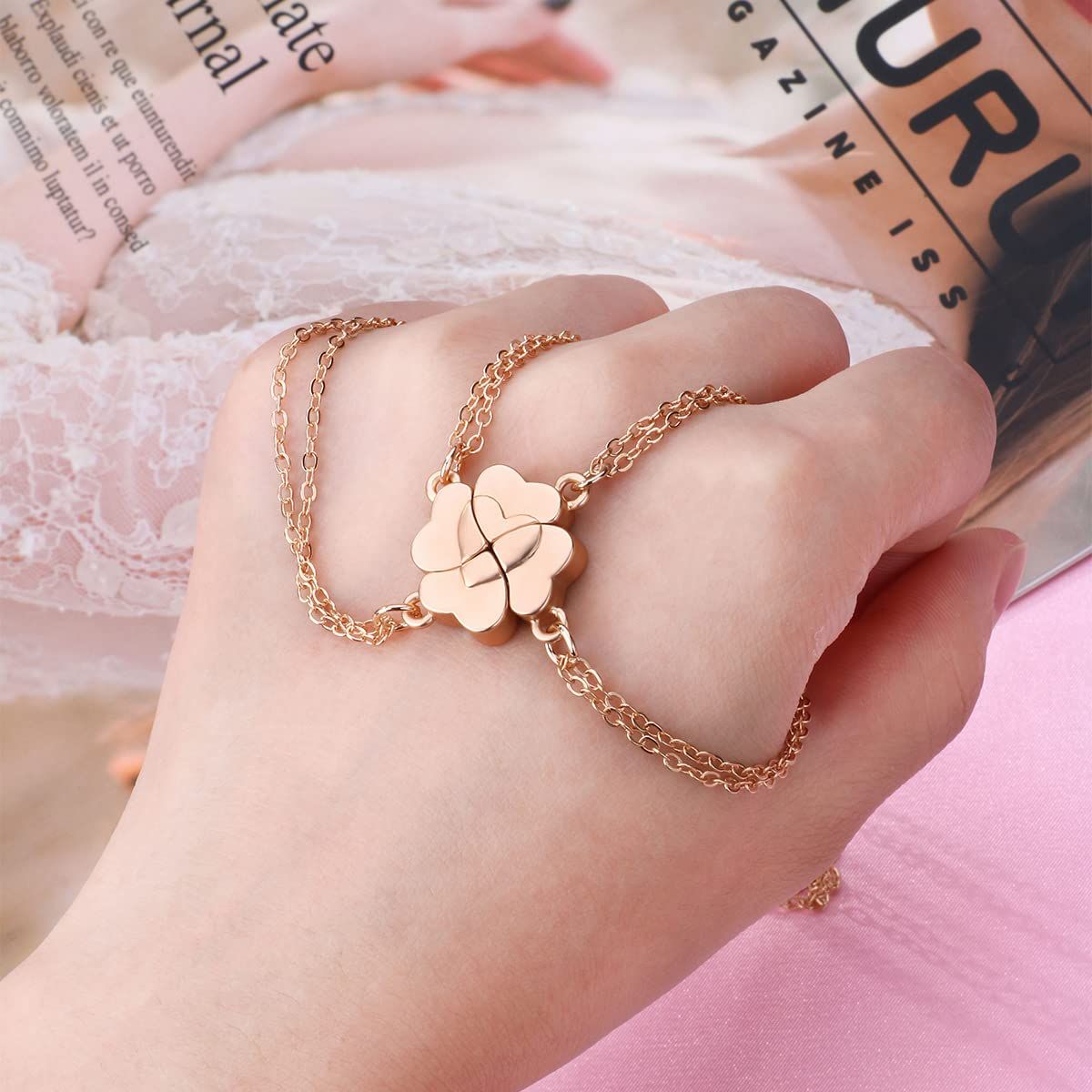 Friendship Necklace Magnetic Matching Four Leaf Clover Best Friend Necklace Gifts for Girls Women Magnet BFF Necklace for 4 — image 2