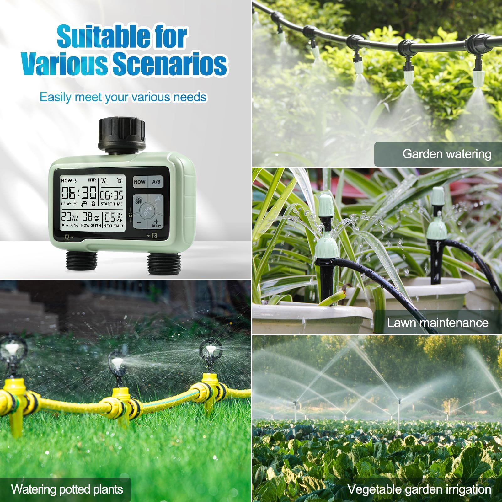 Water Timer for Garden Hose,Sprinkler Timer with Rain Delay/Manual Watering/Automatic Irrigation Controller System 2 Outlet โ image 5