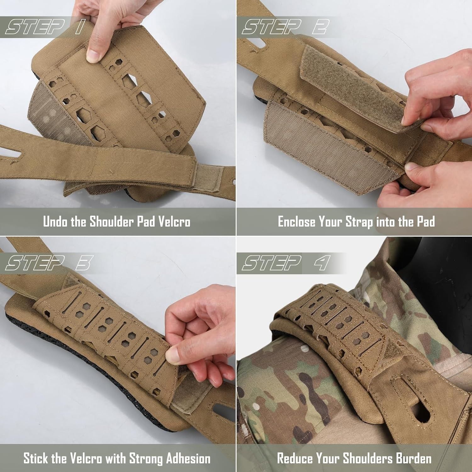 3 Pcs Tactical Vest Shoulder Pads Backpack Breathable Mesh Cushion Pad Lightweight Soft Strap Pads Shoulder Pads — image 3