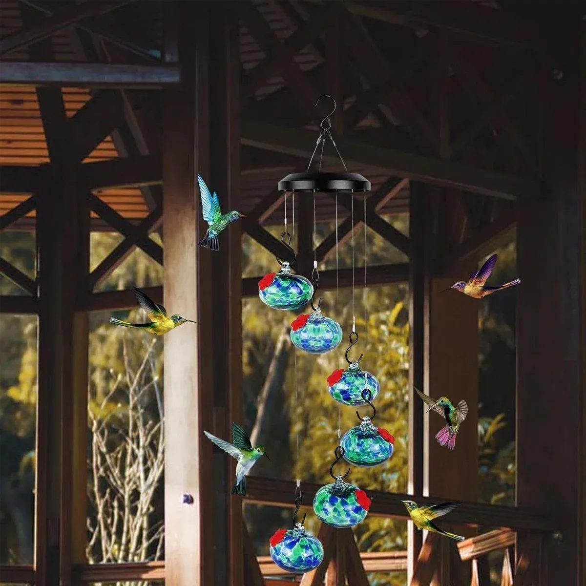 Hanging Hummingbird Feeder Outdoor Garden Nectar Dispenser Attracting Birds - Red Blue — image 5
