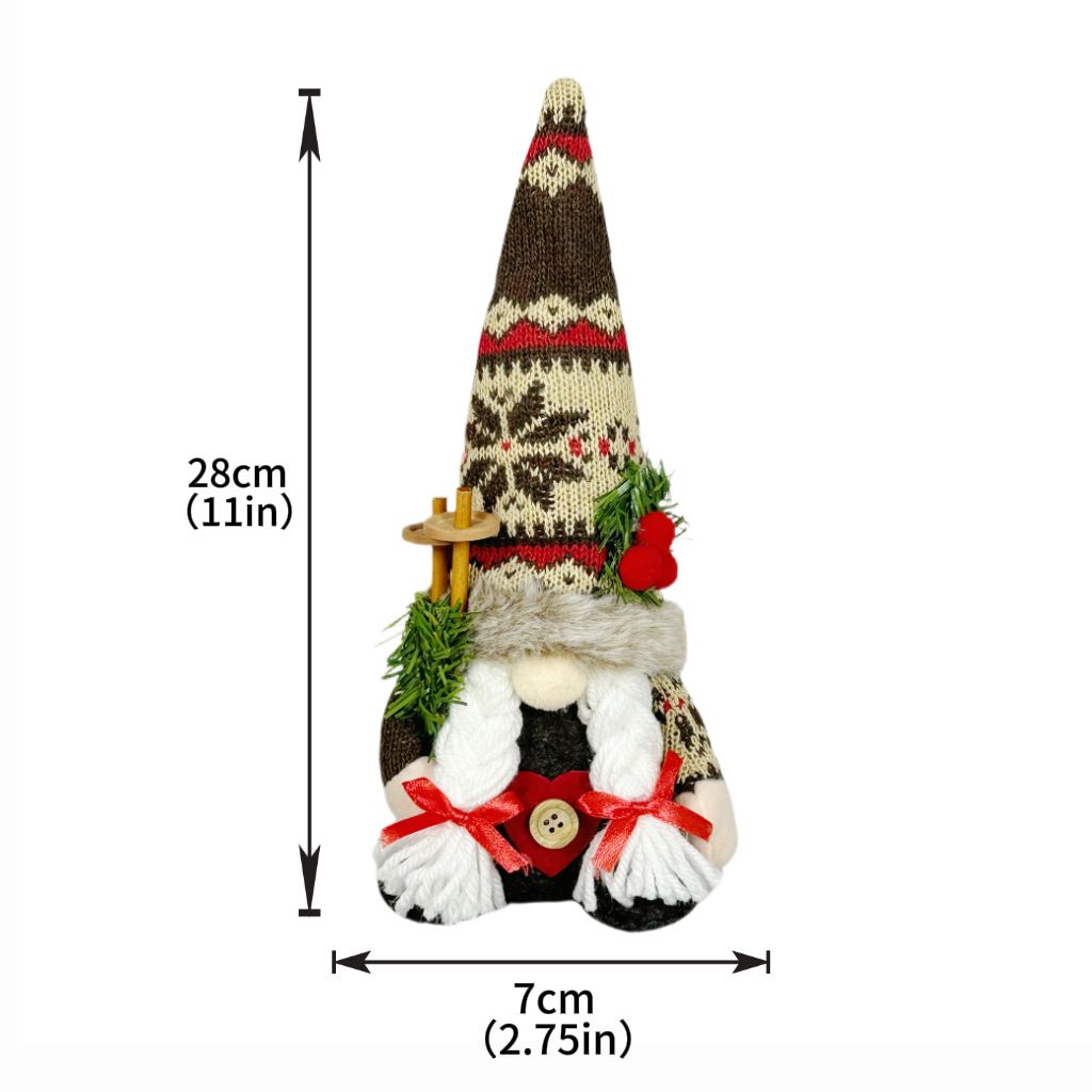 Knitted Hat Rudolph Gnome Figurine | Holding Pine Branches and Skis, Nordic-Style Adorable Ornament Lights Up Christmas./Knitted Snow Hat Doll (for โ image 4