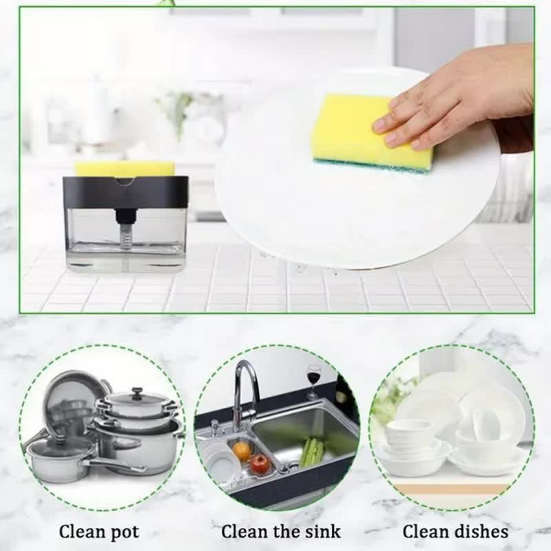 2-Pack Grey Kitchen Press-Type Dish Soap Dispenser & Sponge Caddy - 2-in-1 Automatic Liquid Pump for Dish Scrubbers & Scouring Pads โ image 3
