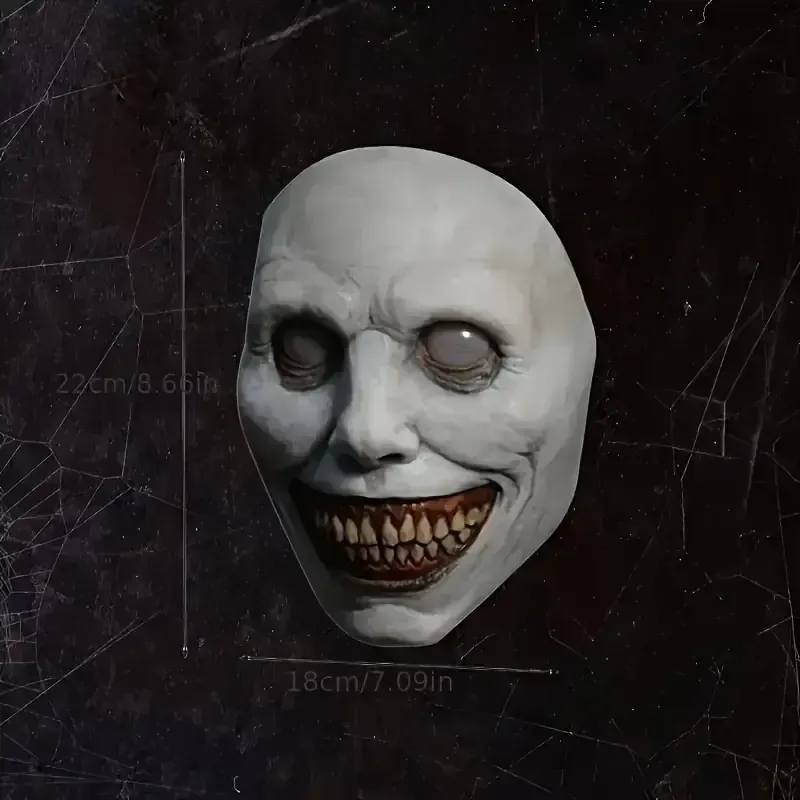 😈 Halloween Latex Horror White Face Evil Grin Mask! 22cm Realistic Terrifying Expression, Must-Have Haunted House Escape Room NPC Prop, Sharp Teeth — image 3