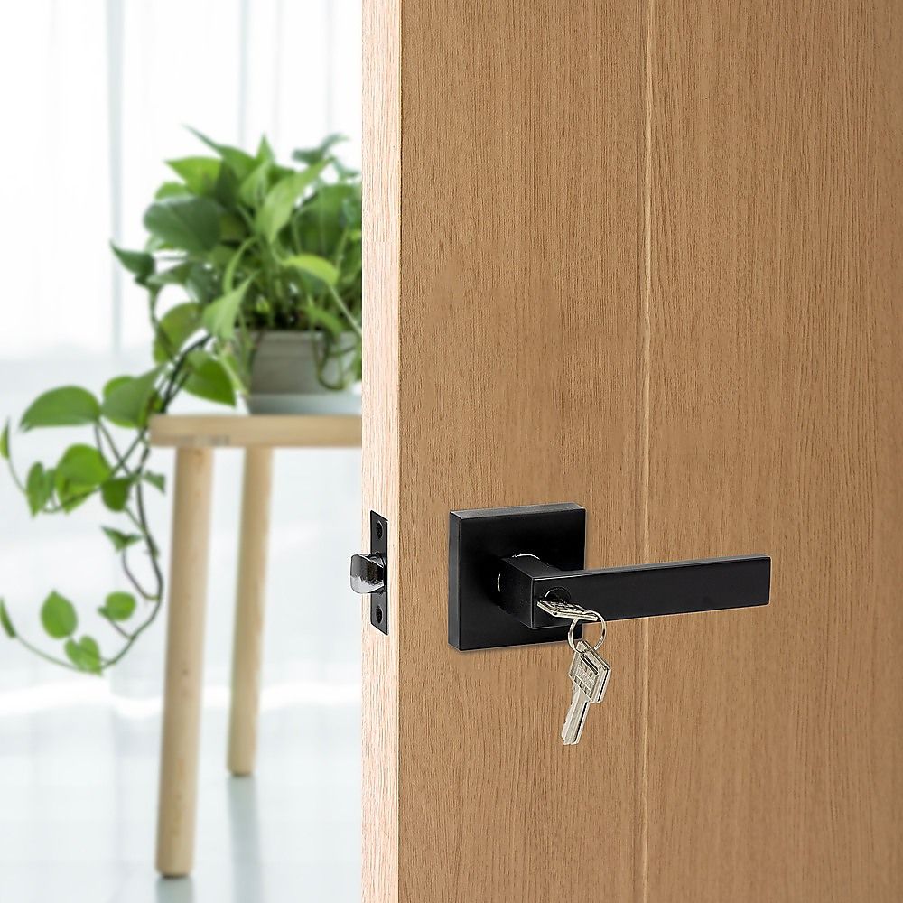 Door Handle Set Lever Key Lock Function Square Black โ image 2