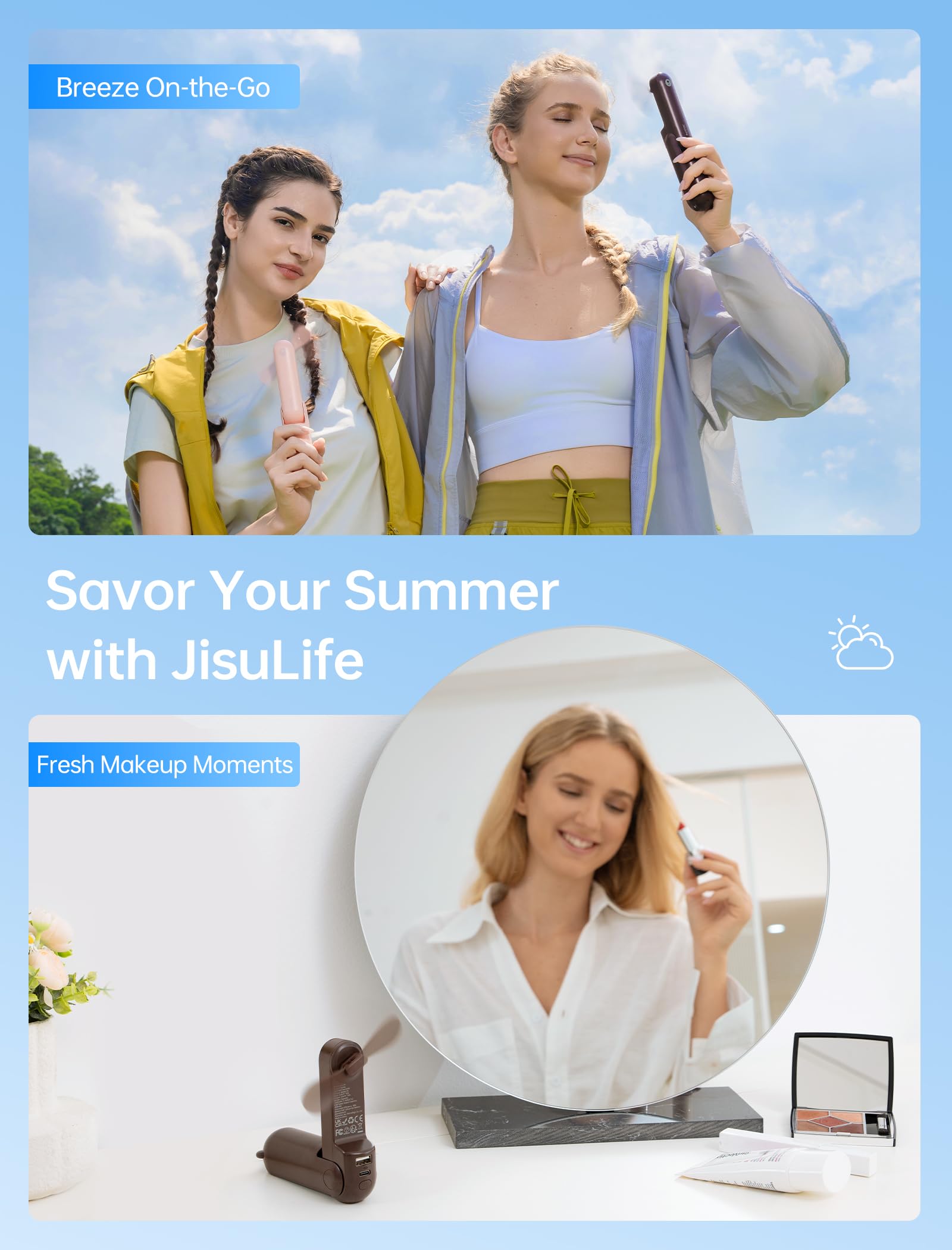 Handheld Mini Fan (Brown), 3-in-1 USB Rechargeable Portable Fan with Power Bank & Flashlight, Pocket Design for Travel & Summer โ image 6