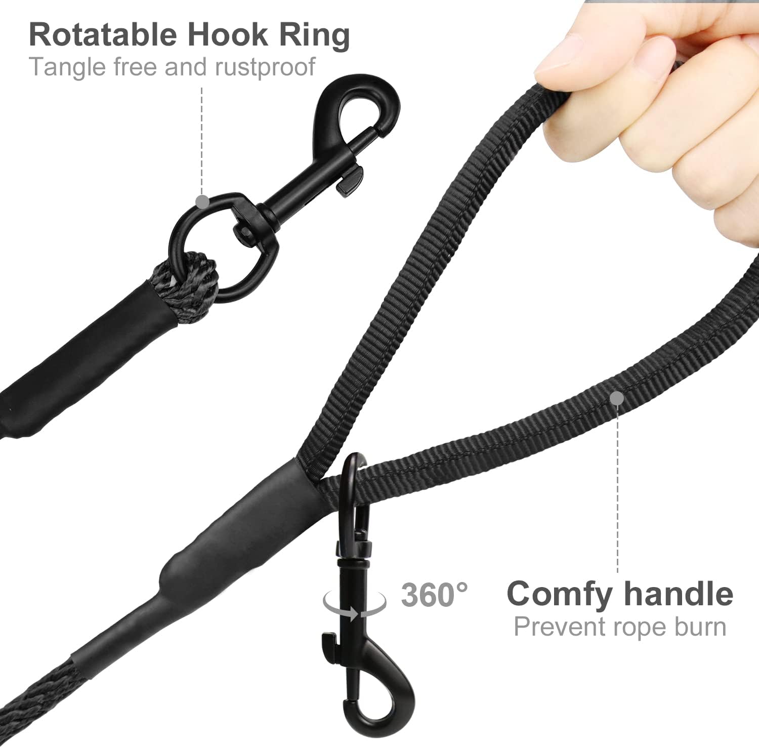 Long Dog Training Leash, 30 FT Tie Out Rope Check Cord with Padded Handle, Reflective Recall Lead for Puppy and Small Dogs, Black ft(Pack of 1) โ image 3