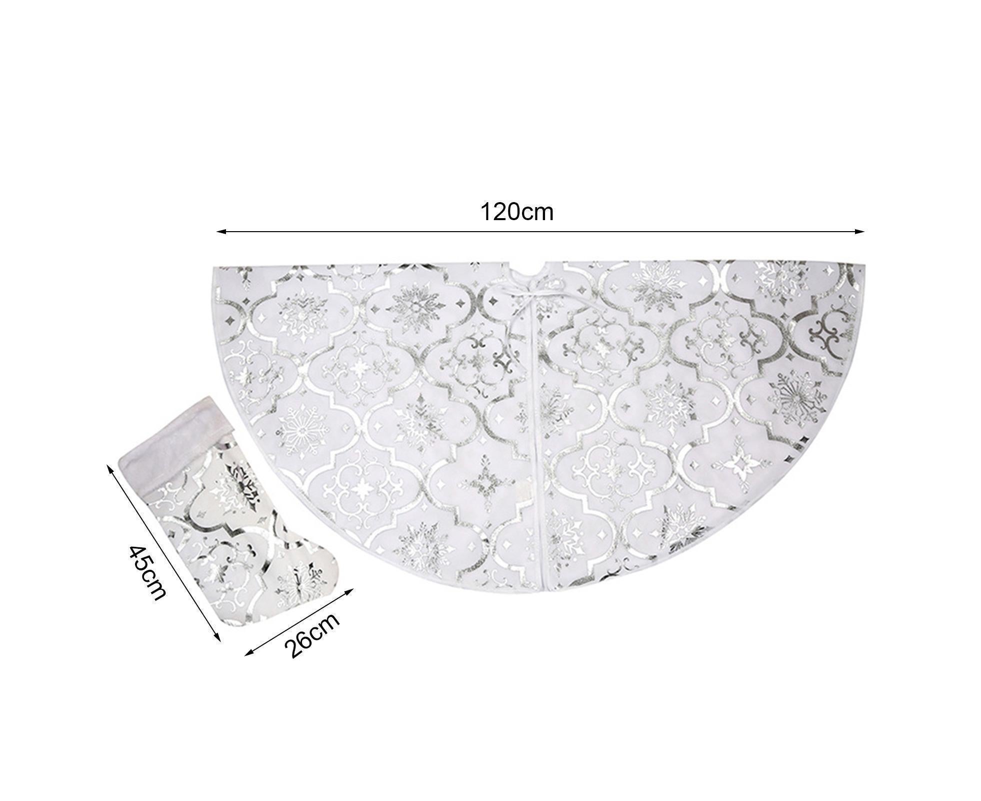 Tree Skirt Polyester Snowflake Pattern Tree Carpet-White — image 3