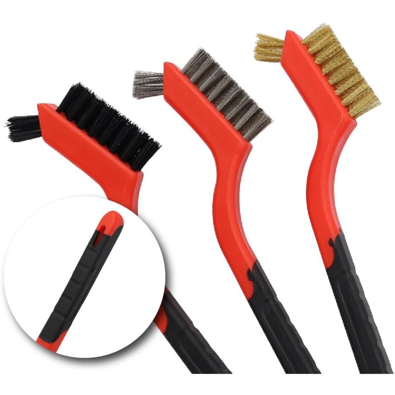 3 pcs Wire Brushes Stainless Steel Brass Carbon Nylon Scrub Brushes For Cleaning Welding Slag Stripping Rust Dust — image 3