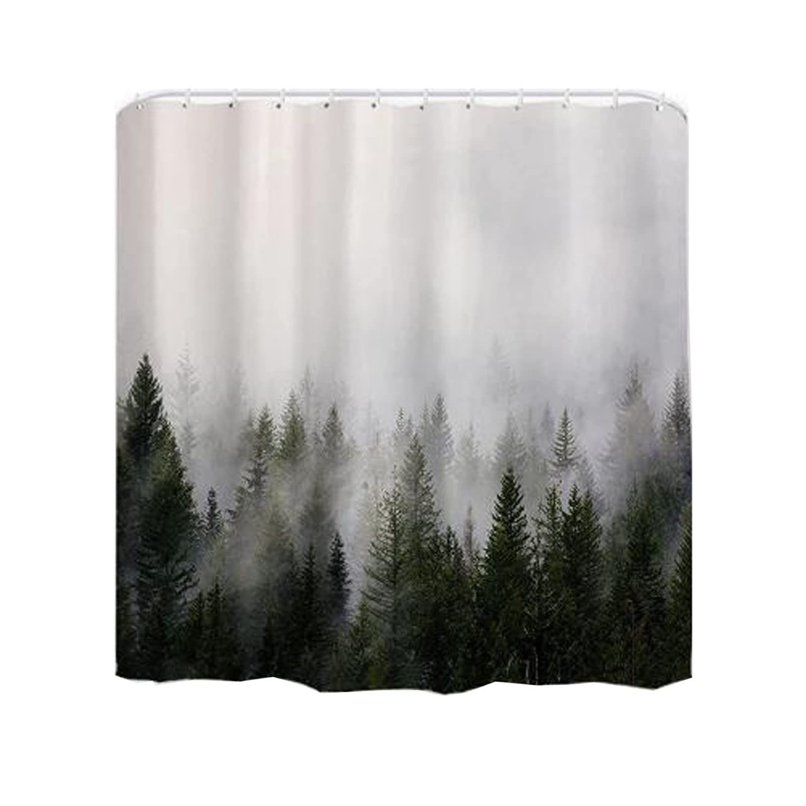 Shower curtain popular, dense fog forest, distant mountains, digital printing, multi specification decorative curtain