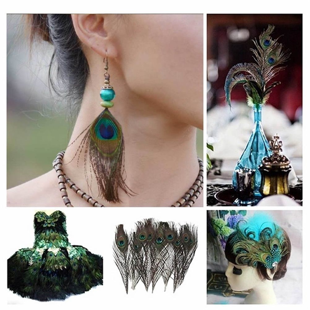 10PCS Natural Peacock Feather for House DIY Craft Holiday Wedding Decorations — image 5