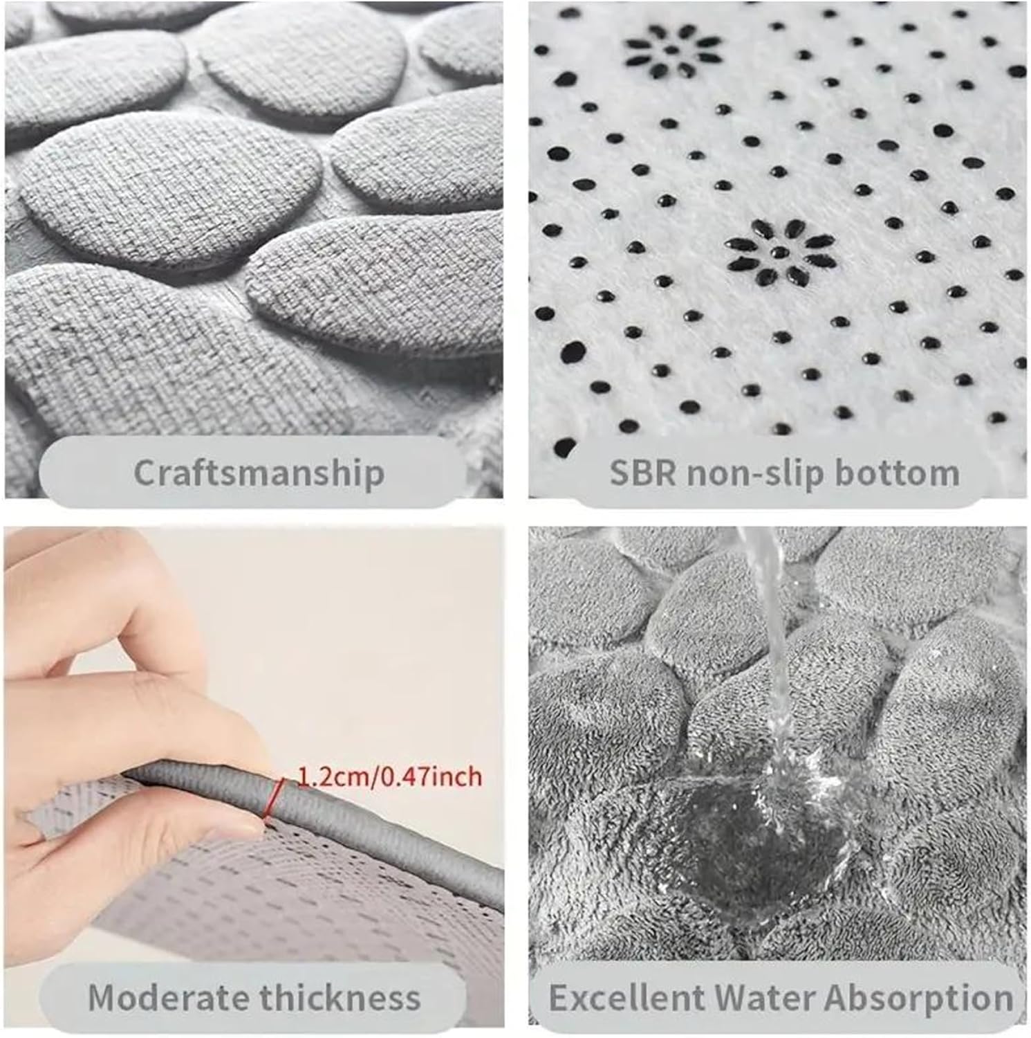 Bath Mat, Curved Shower Mat Non-Slip Quadrant Shower Mat Super Absorbent Corner Shower Mat Machine Washable Fan-Shaped Bathroom Carpet Rugs, Black, 16x39 โ image 6