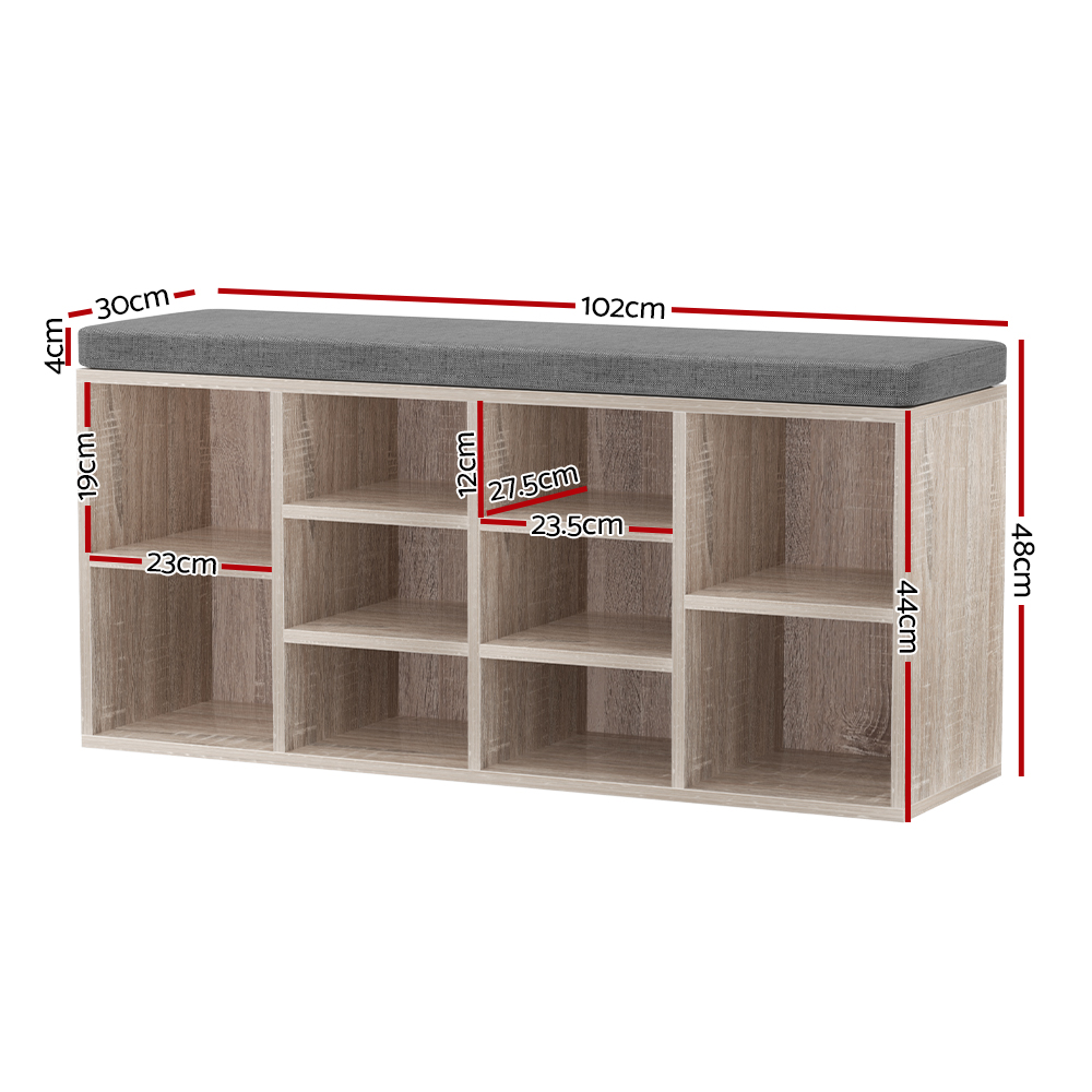 Artiss Shoe Rack Cabinet Shoe Bench Fabric Seat Pine BOA โ image 2
