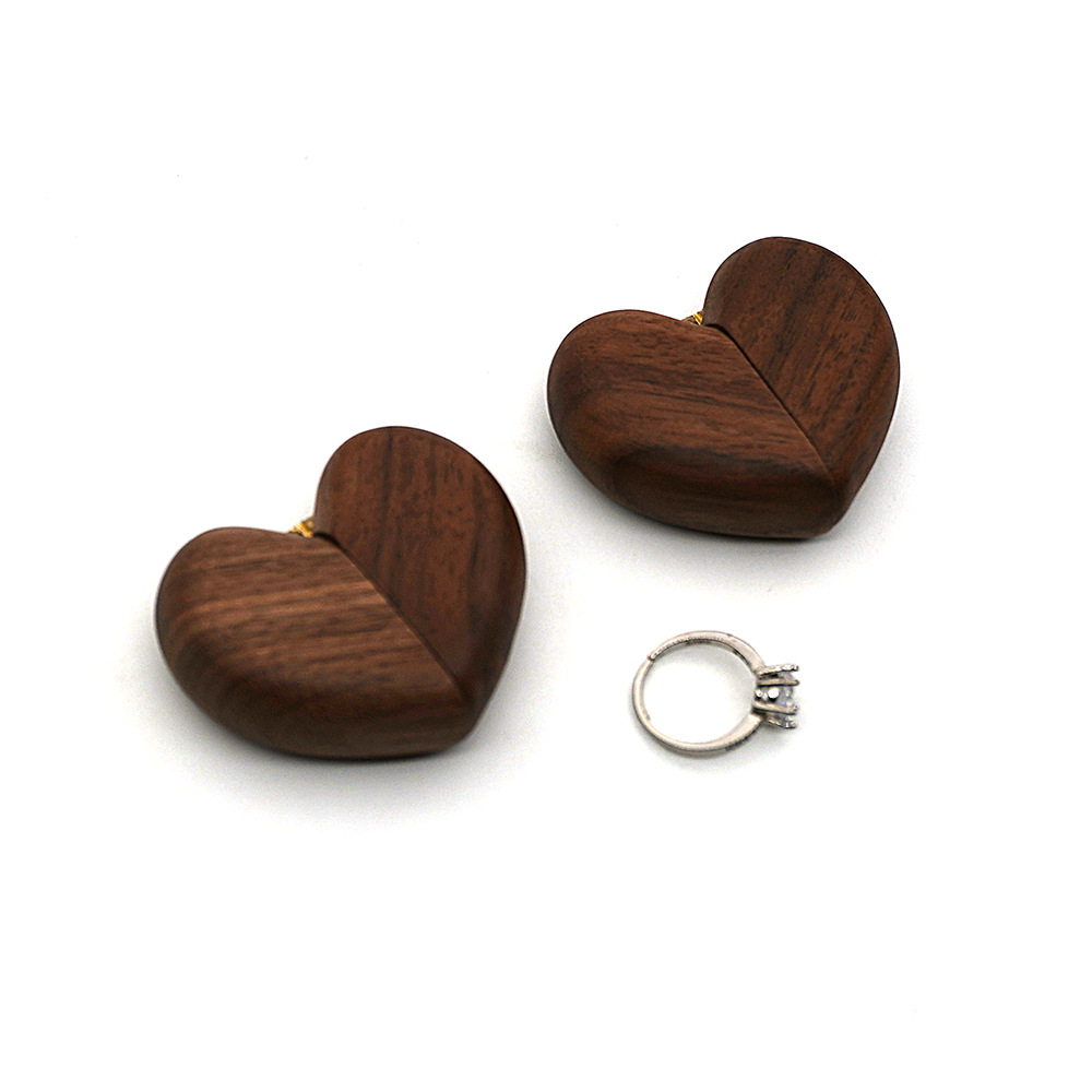 Brown Elegant Walnut Wood Heart Ring Box - Magnetic Closure for Proposal, Engagement & Wedding Jewelry โ image 3