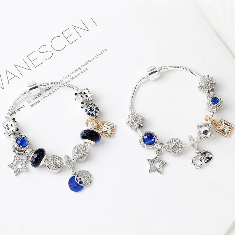 Fashion Charm Bracelet with Snowflake, Crystal, Rhinestone Beads & Hollow Star Zircon Pendant(17cm) โ image 6